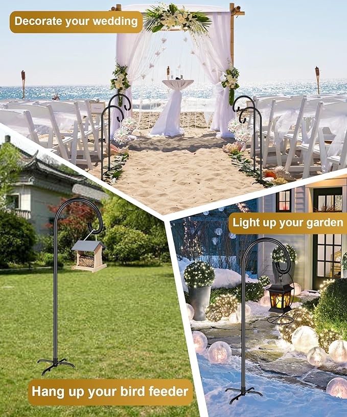 Shepherd Hook 108 Inch Tall Heavy-Duty Metal Garden Hanging Pole Stake for Bird Feeder Pole Plant Baskets, Black (1 Pack)