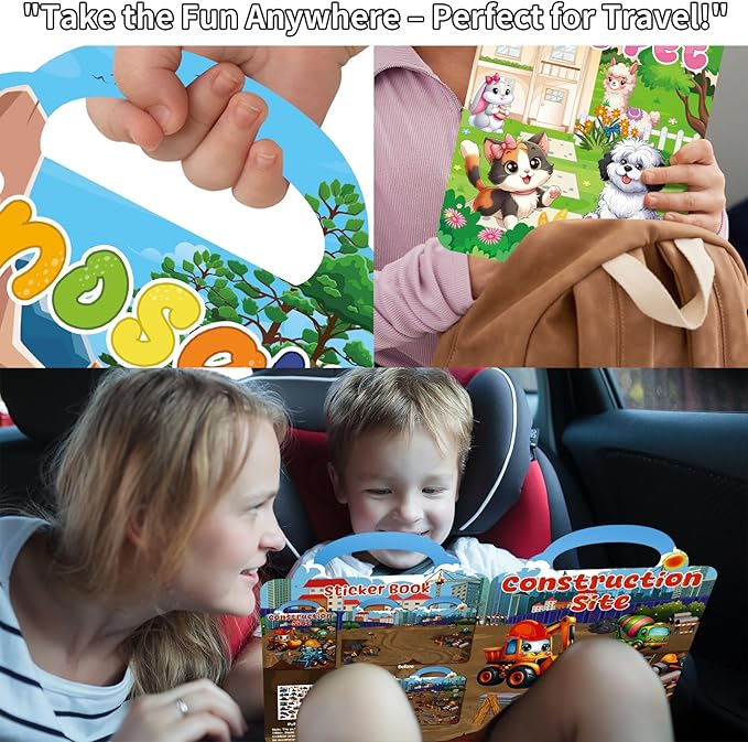 6 Set Reusable Sticker Books for Toddlers 3-5, Kids 3D Puffy Stickers (Dinosaurs, Forest, Town, Pets, Construction, Insects), Sticker Activity Books