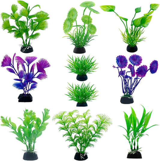 10PCS Plastic Artificial Aquarium Plants, Fake Realistic Plants for Aquarium Fish Tank Vivid