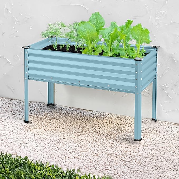 Best Choice Products 48x24x30in Galvanized Raised Garden Bed, Metal Elevated Planter Box, Vegetable Garden for Backyard, Patio, Balcony - Mist Blue