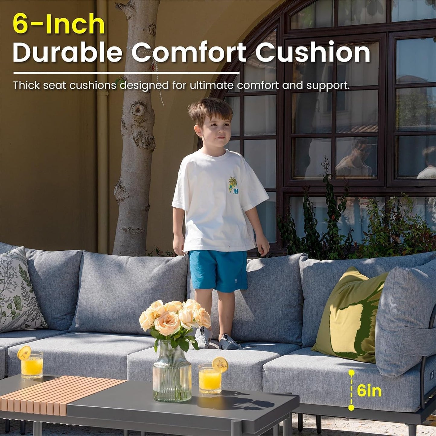 Sundale Outdoor 2 Pieces Metal Patio Furniture Set, Outdoor Sectional Sofa w/6 Inch Olefin Cushion, Modern Outdoor Conversation Sets