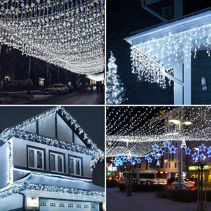 Solar String Lights 2 Pack 100ft Outdoor Waterproof 200 Led Fairy Lights 8 Modes - Ideal for Garden, Courtyards, Trees (Cool White)