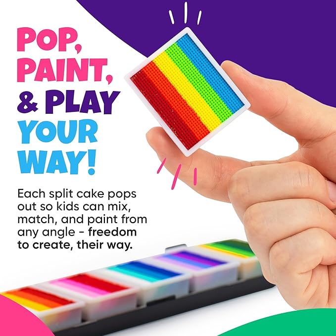 Blue Squid Face Painting Kit for Kids โ Split Cake Face Paint Palette, 6 x 10g One Stroke Rainbow Colors, with Brushes & Stencils - Non-Toxic, Water Activated - Kids Party & Halloween Makeup Kit