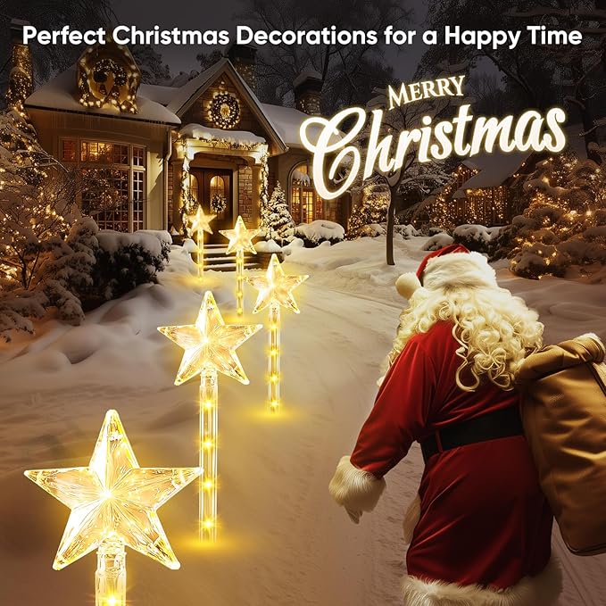 Christmas Decorations Solar Lights Outdoor: 8 Pack 64 LED Solar Christmas Lights Outdoor Waterproof, 8 Warm White Lighting Modes Christmas Pathway Lights Xmas Decor for Outside Yard Garden Backyard