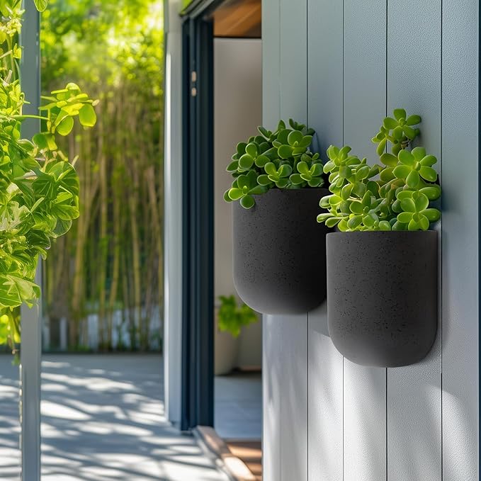 La Jolie Maison Wall Hanging Planters for Indoor Plants,Hanging Flower Pots for Air Plants Succulent, Set of 2, 6 Inch, Concrete Gray