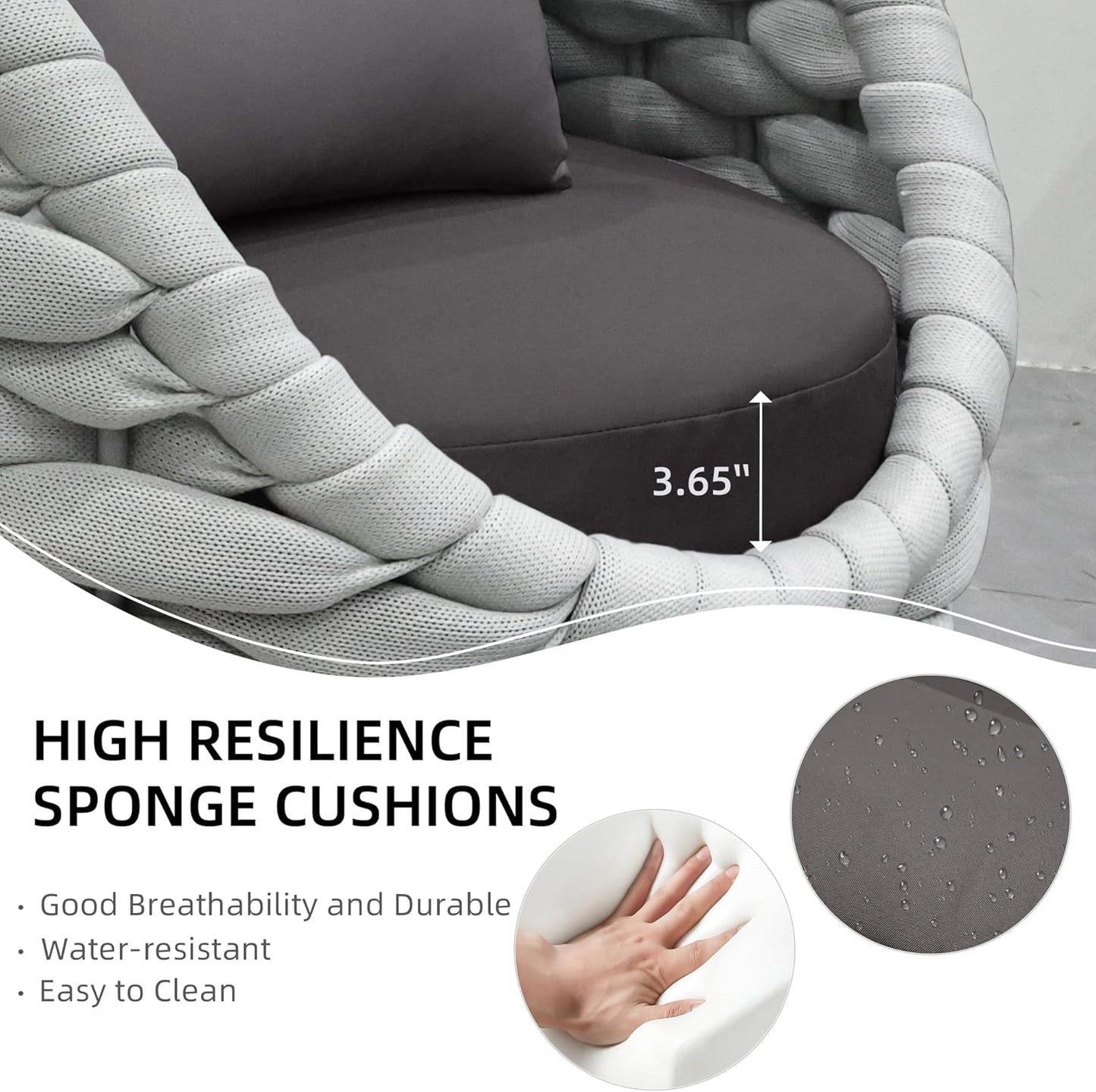 TWT 6 Pieces Patio Sofas All-Weather Rope Balcony Furniture with Dark Grey Cushions & Pillows, Patio Couch Outdoor Patio Furniture Set for Indoor, Balcony, Backyard, Poolside, Grey