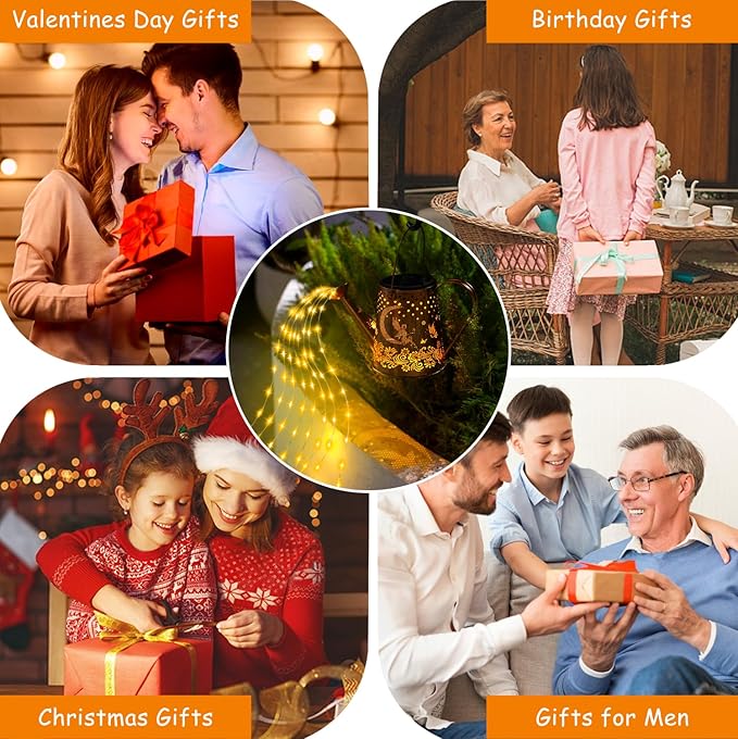 YJFWAL Watering Can With Solar Garden Lights, Fairy Butterfly Decor, Star Shower Art Hanging Waterfall for Outdoor Table, Patio, Yard, Pathway, Walkway (Blue)