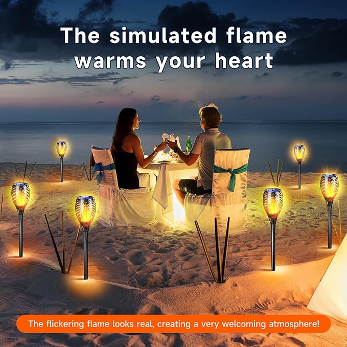 Upgraded Larger Solar Lights Outdoor, Solar Torch Light with Flickering Flame, Solar Garden Lights, Waterproof Solar Powered Outdoor Lights, Outdoor Patio Channel Garden Decoration (Orange, 4Pack)