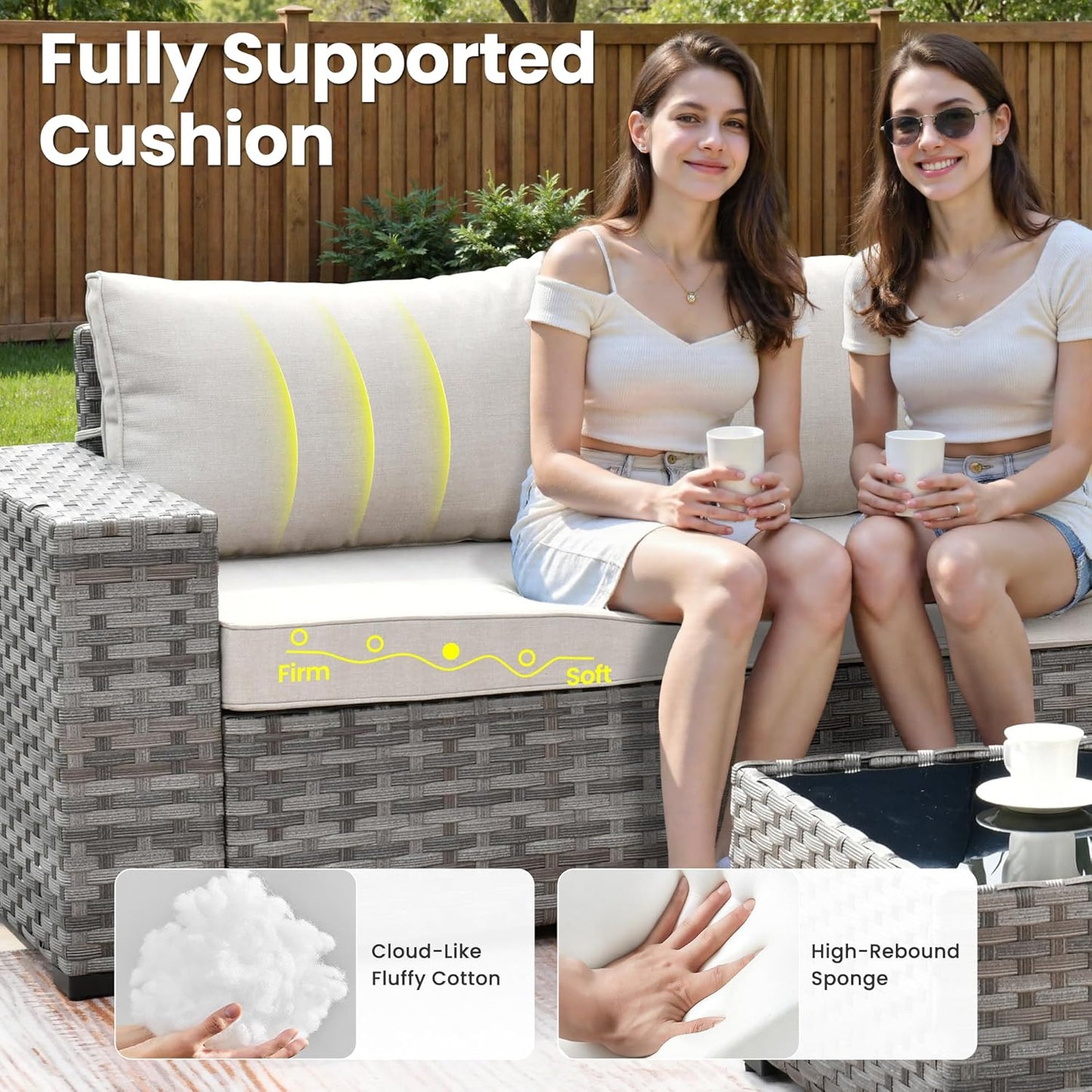 ovios 12 Pieces Patio Furniture Set, Outdoor Wicker Sectional Sofa with Glass Table Comfy Cushions, Modern Modular Deep Seat Couch Rattan Conversation Set, Beige