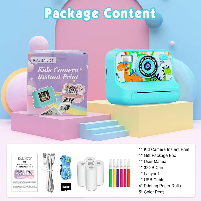 Kids Camera, Upgrade Kids Camera Instant Print, Front Rear Dual Selfie Digital CAM with 1080P Videos, Portable Travel Toy with Games and Music, Christmas Birthday Gift for Boys, Girls and Teens