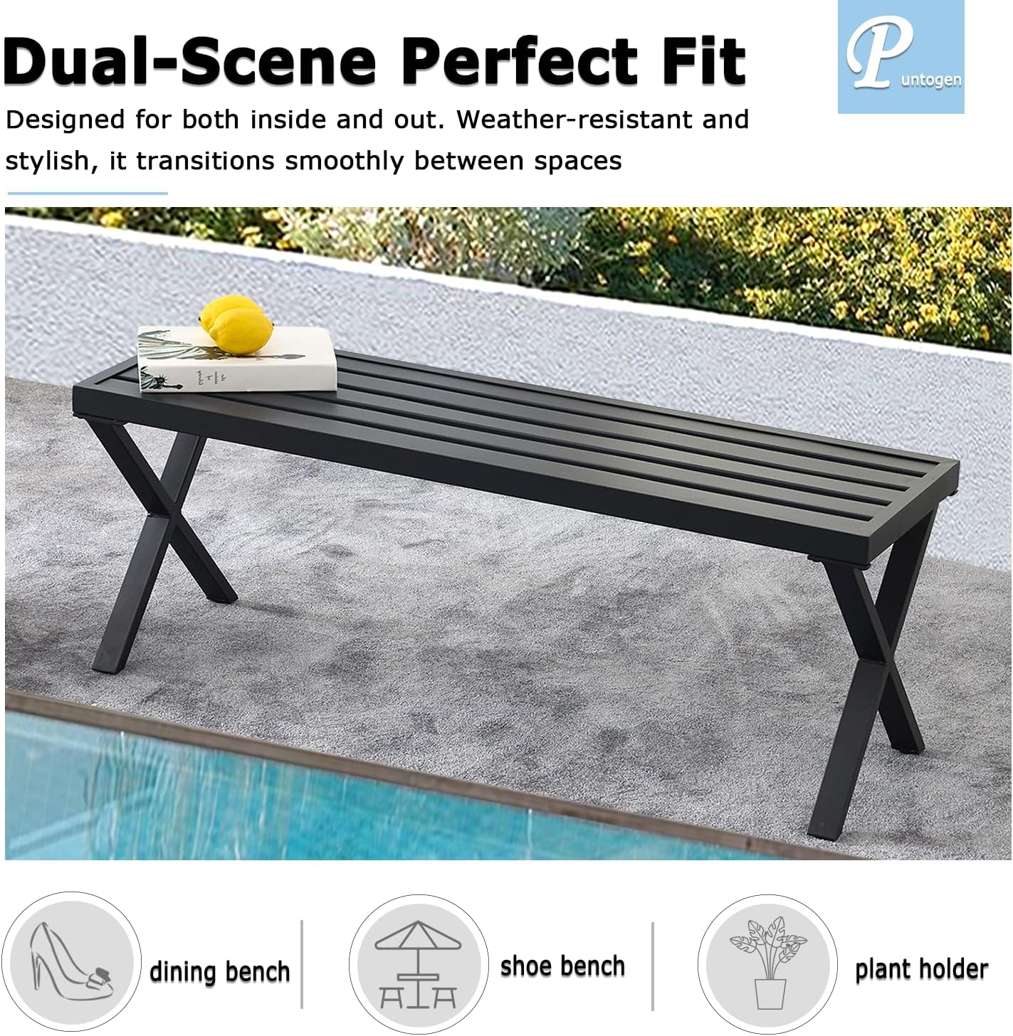 Black Outdoor Bench Set of 2, 46" Outdoor Metal Backless Bench for Outdoor, Patio Garden Bench, All Weather Outdoor Bench with cors for Garden, Backyard, Porch, Black
