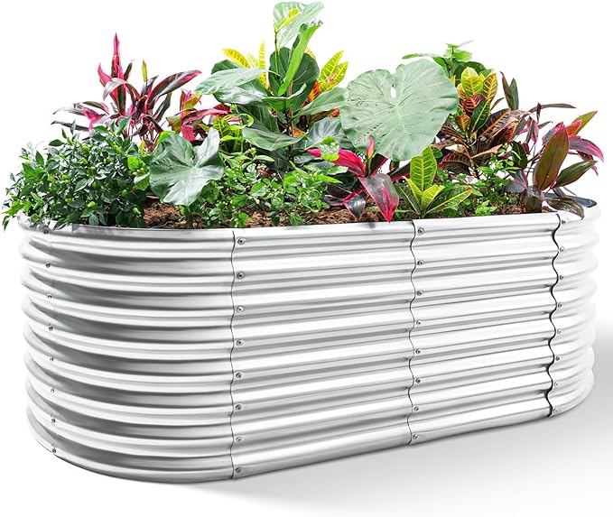 Land Guard 7.5×3×2ft Galvanized Raised Garden Bed Kit, Galvanized Planter Raised Garden Boxes Outdoor, Oval Large Metal Raised Garden Beds for Vegetables………