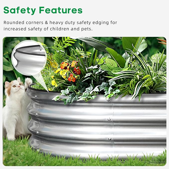 JERIA 8×4×1ft Oval Raised Garden Bed,Galvanized Raised Garden Bed Kit Outdoor Metal Gardening Planter Box for Vegetable, Fruits, Flower,Herbs