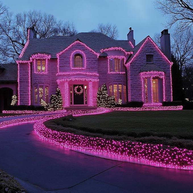 TW SHINE Christmas Lights, 20FT 100 Count Incandescent Mini Christmas Tree Light, Waterproof Xmas String Lights for Outdoor Indoor Home Party Yard Decorations, Pink