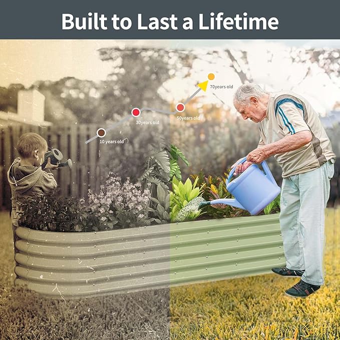 Kesfitt Galvanized Raised Garden Bed Kit,18" Tall 7-in-1 Outdoor Metal Planter Boxes with Safety Edging,8×2×1.5FT Modular Large Steel Raised Beds for Gardening Vegetables Fruits Flower