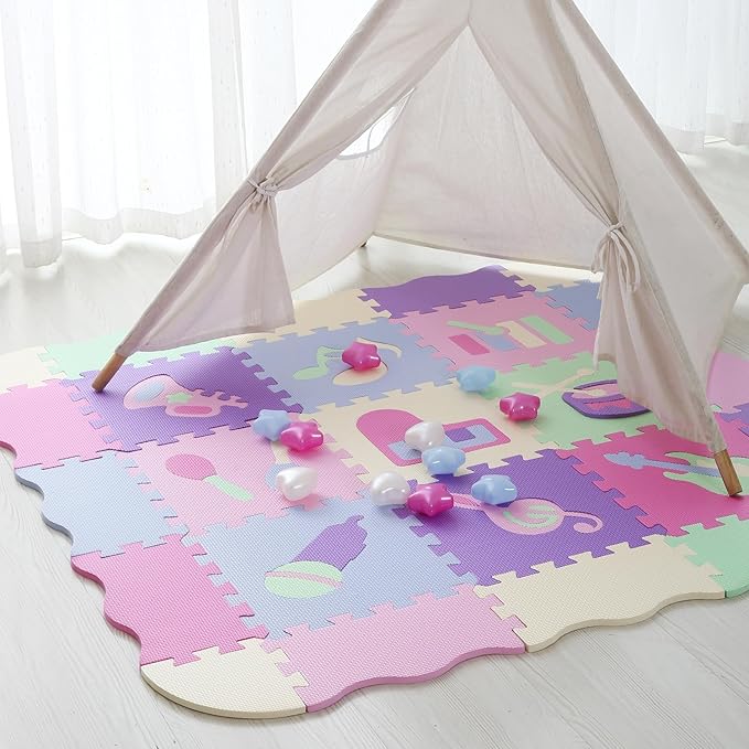 Foam Play Mat for Kids,25Pcs Square Interlocking Puzzle Floor Mat,Baby Play Mat Floor Mat Foam Puzzle Playmat for Toddlers with Fence(Musical Instrument-CSH016