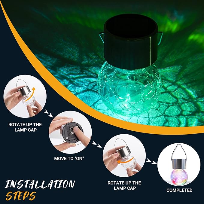 GIGALUMI Solar Lights Outdoor Waterproof ,12 Pack Solar Hanging Lights Garden Decor,Gifts for Women Mom Grandma,Solar Outdoor Lights Lantern Cracked Glass for Yard, Fence, Tree(Color Changing)