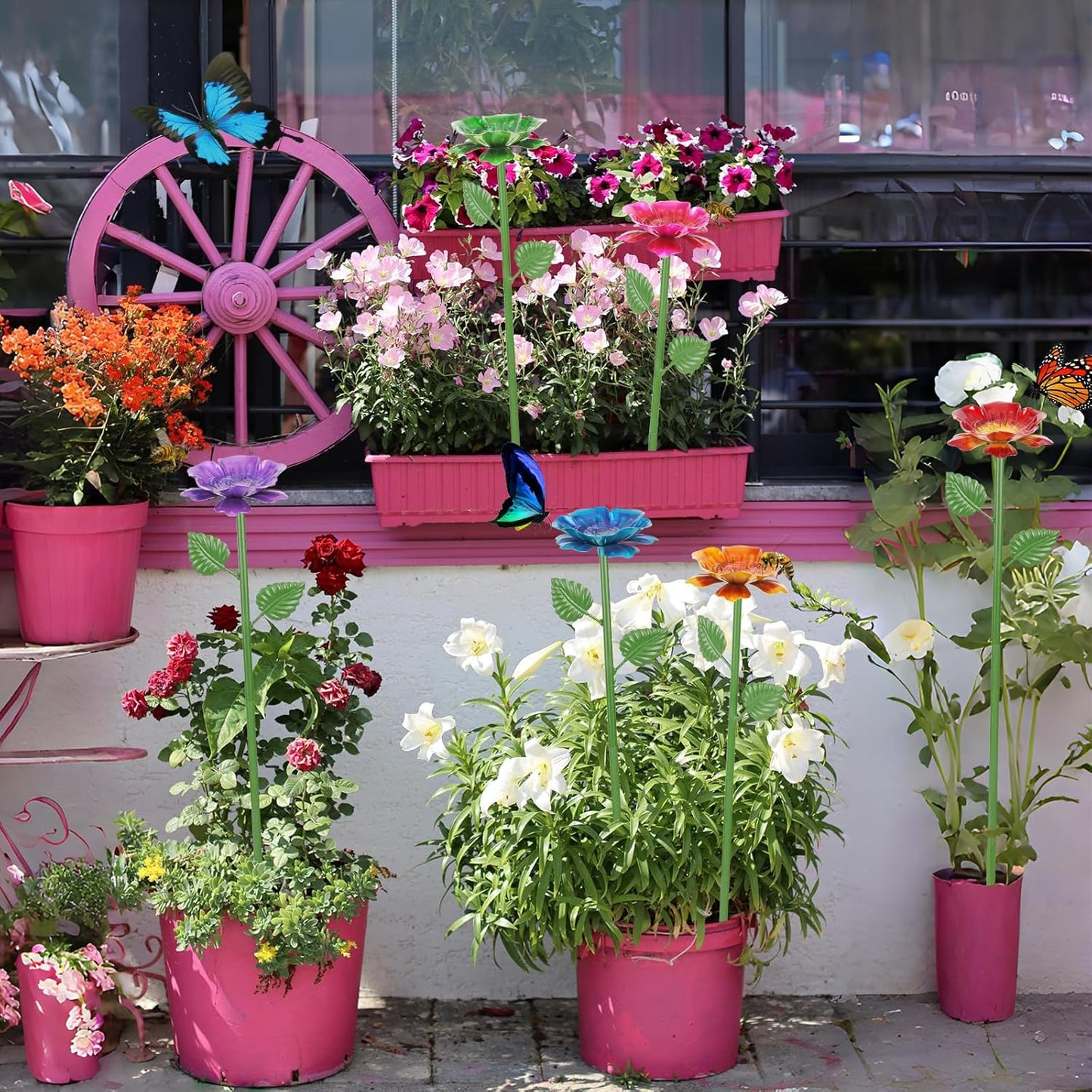 2 Pack Bee Watering Station - Flowers Butterfly Feeder, Bee Water Feeders for Outside, Metal Garden Decor, Bee Baths for Garden Yard Patio (Blue,Yellow)