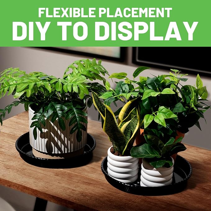 MUDEELA 6 Pack of 8 inch Plant Saucer, Durable Plastic Plant Trays for Indoors, Black Plastic Flower Plant Pot Saucer, Made of Thicker, Stronger Plastic, with Taller Design