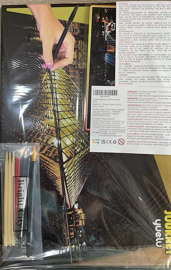 Georgie Porgy Scratch Paper Art A3 Set DIY Arts and Crafts Kits for Kids Adults, Magic Rainbow Scratch Postcard for Christmas Birthday Gift with Scratching Tools Kit (Paris + Louvre)