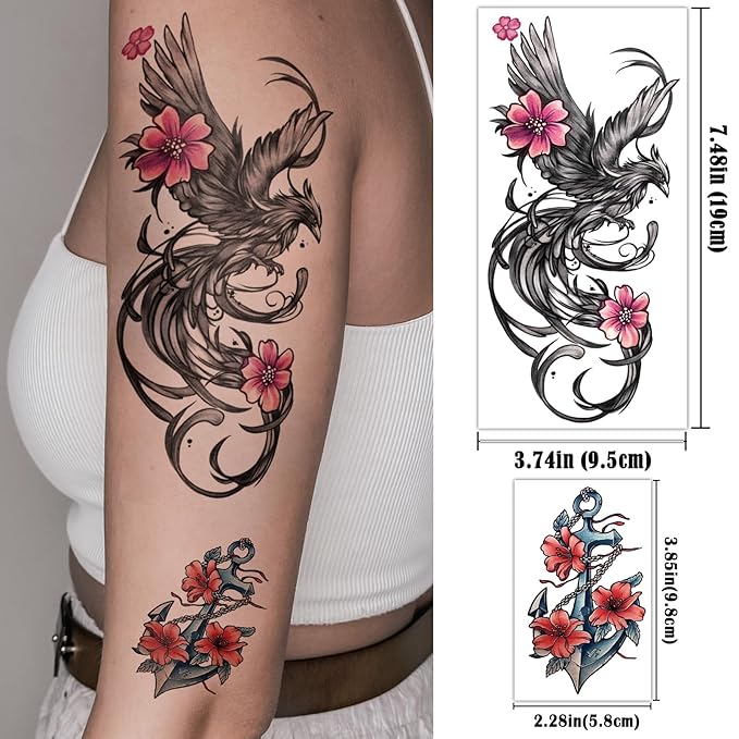 77 Sheets Temporary Tattoo for Women Men, 17 Sheets Half Arm Snake Skull Butterfly Fake Tattoos, 60 Sheets Cat Feater Wings Tiny for Adult Kids Party Body Tattoos Stickers Realistic Long Lasting
