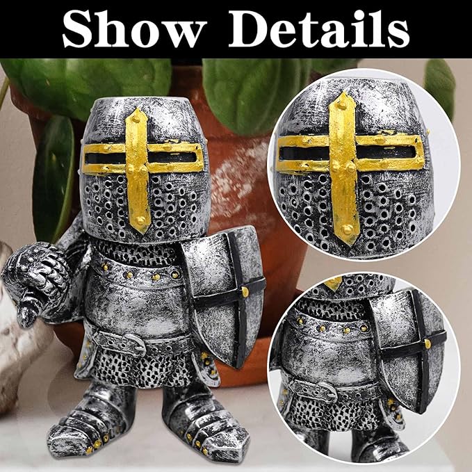 nezababy 8 pcs Knight Gnomes Guard Garden Statue Decoration Medieval Wee Crusader Battle Swordsman Fighting Outdoor Figurines Lawn Decor Resin (H)