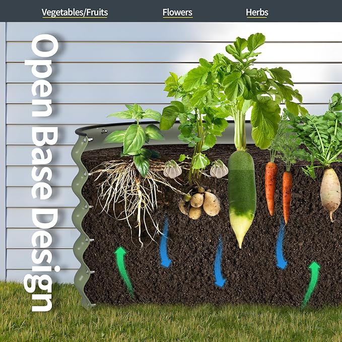 Kesfitt Galvanized Raised Garden Bed Kit,18" Tall 7-in-1 Outdoor Metal Planter Boxes with Safety Edging,8×2×1.5FT Modular Large Steel Raised Beds for Gardening Vegetables Fruits Flower