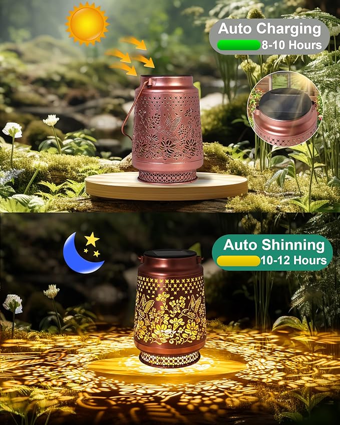Hummingbird Solar Lanterns Outdoor Waterproof, Mothers Day Gifts Birthday Gifts for Women Mom Grandma Sister, Hanging Solar Lantern Garden Decor for Outside Yard Patio Porch Pathway Lawn Balcony