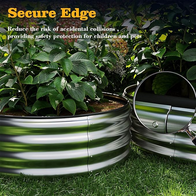 Galvanized Metal Planter Round Raised Garden Bed Kit for Gardening Outdoor,3x3x1ft 2 Grow Garden Box Raised Flower Bed,Round Galvanized Planter Outdoor Large Metal Fire Pit Ring