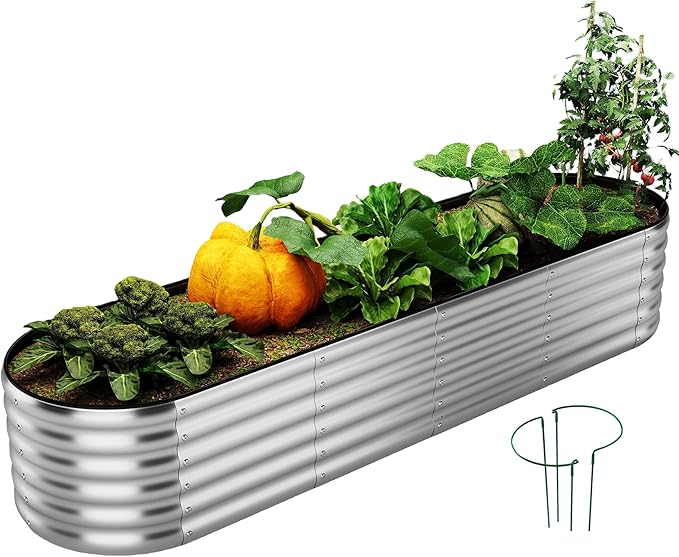 Large Raised Garden Bed Galvanized Metal Round Raised Garden Bed Outdoor for Gardening,8x2x1FT for Vegetables Flowers Ground Planter Box