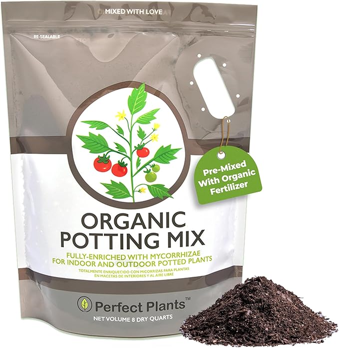 Organic Potting Mix by Perfect Plants for All Plant Types - 8qts for Indoor and Outdoor Use, Great for Veggies, Spices, and Holistic Herbs