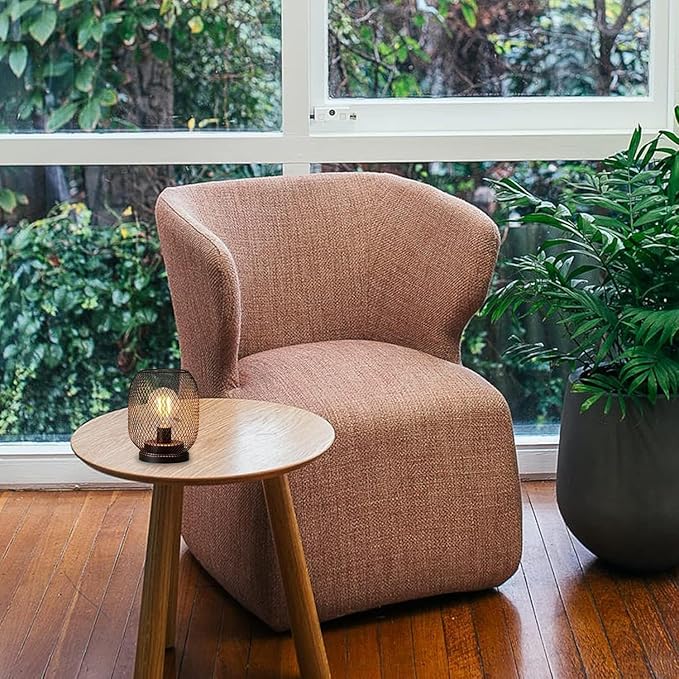 DECORKEY Set of 2 Battery Operated Lamp LED Table Lantern, Brown Metal Cage Cordless Lamps with LED Bulb,Vintage Decorative Outdoor Lantern for Weddings, Parties, Patio, Events for Indoors Shelf Decor