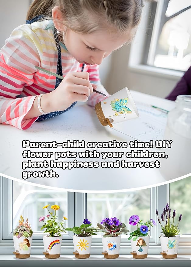 12 Pack 4 Inch Self Watering Plant Pots with Drainage and Saucers,Plastic Flower Pots for Indoor and Outdoor Plants, Nursery Planters for Houseplants and Herbs White Brown, 4 inch 12pcs