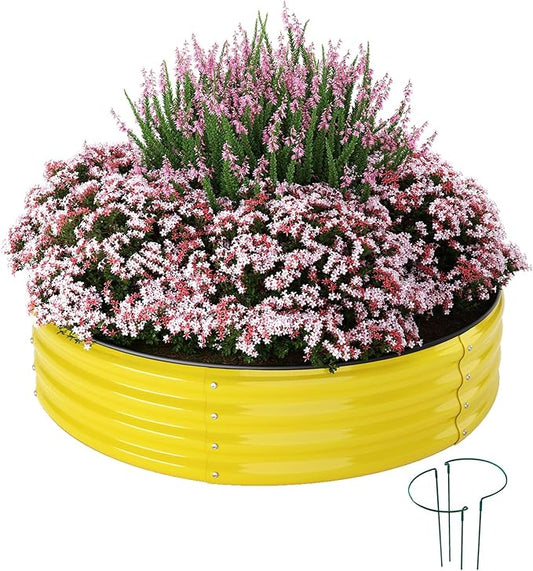 Galvanized Metal Planter Round Raised Garden Bed Kit for Gardening Outdoor,2x2x1ft Grow Garden Box Raised Flower Bed,Round Galvanized Planter Outdoor Metal Fire Pit Ring