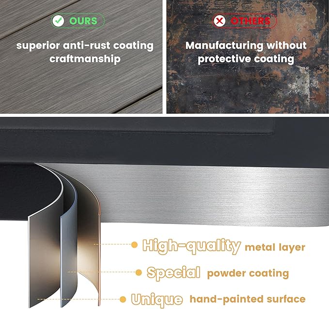 VICLLAX 53" Outdoor Round Patio Table for Lawn Garden, All Weather Metal Round Patio Dining Table with Adjustable Umbrella Hole, Patio Table for 8 Person, Grey Wood-Like Tabletop