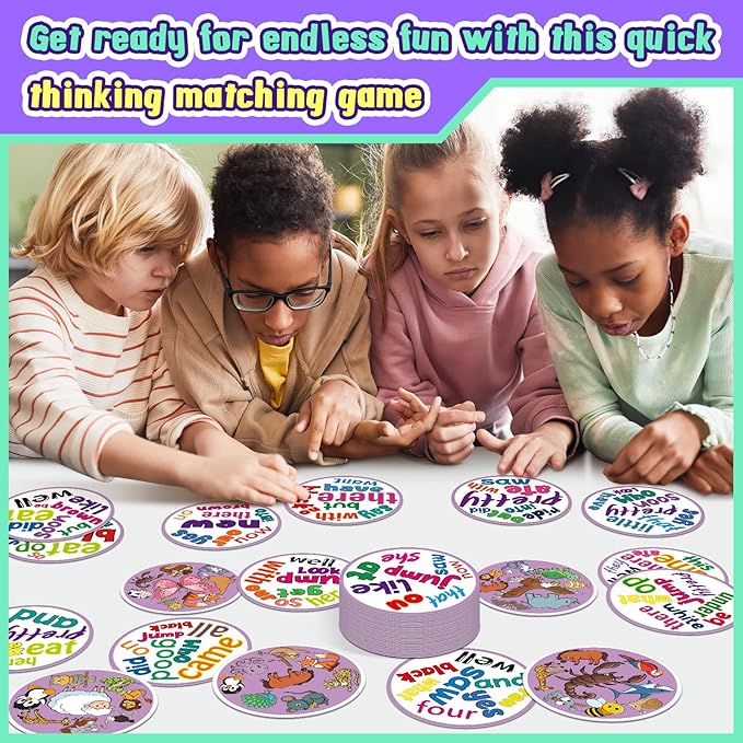 Memory Card Game, Kids Sight Word Piles Card Games, Animal Table Match Game for Toddlers, Indoor Recess Family Games, Preschool Classroom Reading Games, Homeschool Supplies