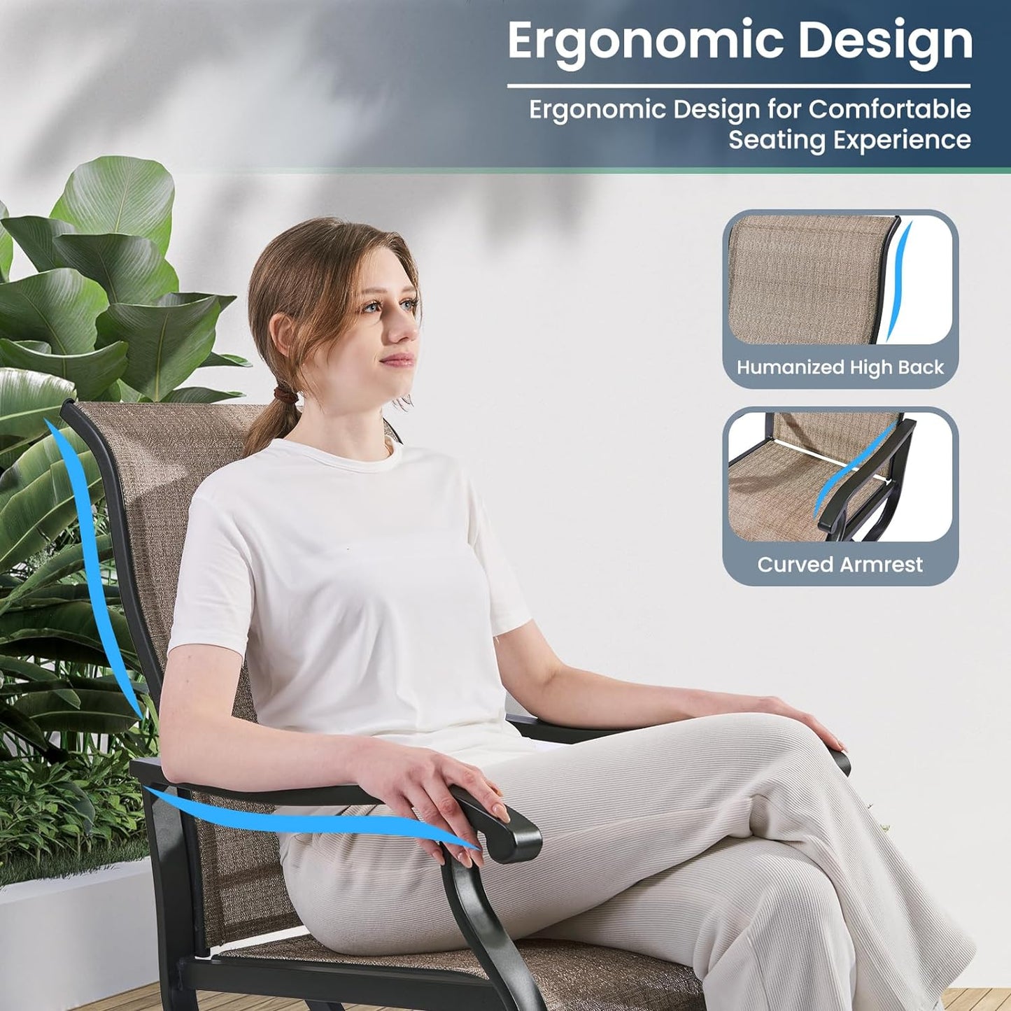 Amopatio Patio Swivel Chairs Set of 8, Outdoor Swivel Rocker Dining Chairs with All Weather Textilene High Back & Metal Frame, for Backyard Deck Lawn Garden, Brown