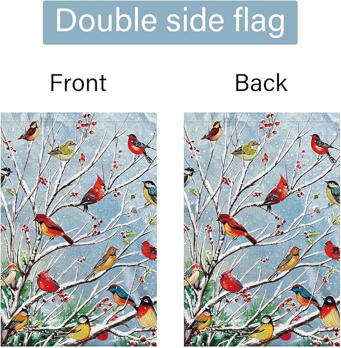Louise Maelys Welcome Christmas Garden Flag 12x18 Double Sided, Small Burlap Tree Cardinal Birds Xmas Outside Outdoor House Yard Decor