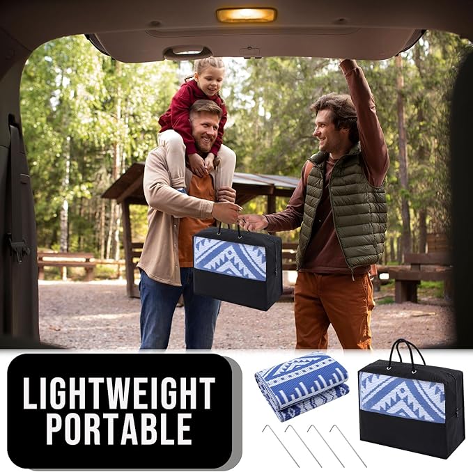 OLANLY Outdoor Rug Waterproof 8x10 ft, Reversible Outdoor Plastic Straw Rug, Boho Patio Rug, Indoor Outdoor Carpet, RV Mat Outside for Patio, Camp, Picnic, Balcony, Deck, Backyard, Blue & White