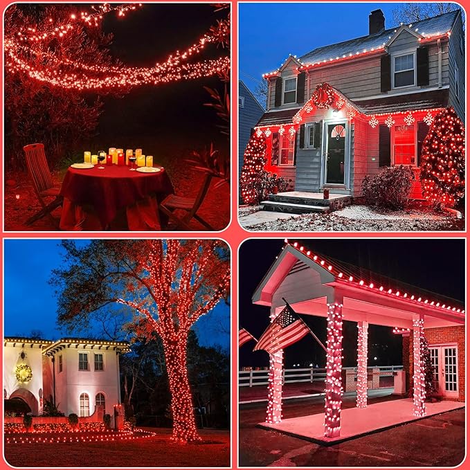 2 Pack Solar String Lights for Outside, Each 40Ft 120 LED Solar Lights Outdoor, 8 Modes Waterproof Solar Powered Twinkle Light for Backyard Patio Tree Party Garden Wedding Decoration, Red