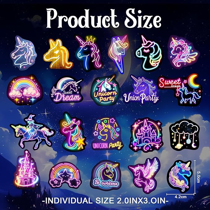 51 Pcs Neon Unicorns Stickers for Kids Glow in The Dark, Rainbows Sticker for Water Bottle, Vinyl Waterproof Laptop Decals for Teens Girls Boys, Students Adults Sticker Pack
