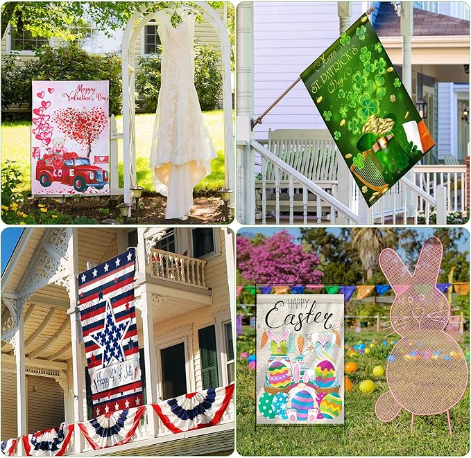 12 Pack 28 x 40 Inch Seasonal Spring Large Holiday Yard Flags Easter 4th of July Garden Lawn Double Sided Seasonal Flags Polyester Festive Set for Outdoor Decoration