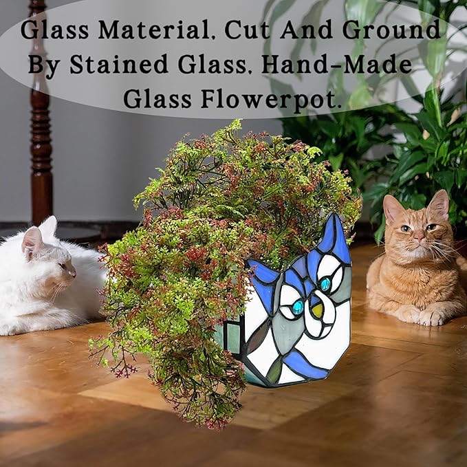 Purple Cat Flower Pot,Cute Pots for Plants,Small Plant Pot with Unique Cat Face Design,Tiltable Cat Terrarium Decoration,4.6x3x5.15 in(Excluding Plants)