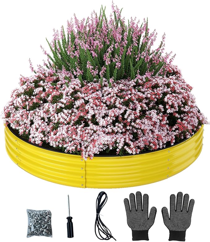 Galvanized Metal Planter Round Raised Garden Bed Kit for Gardening Outdoor,3x3x1ft Grow Garden Box Raised Flower Bed,Round Galvanized Planter Outdoor Large Metal Fire Pit Ring