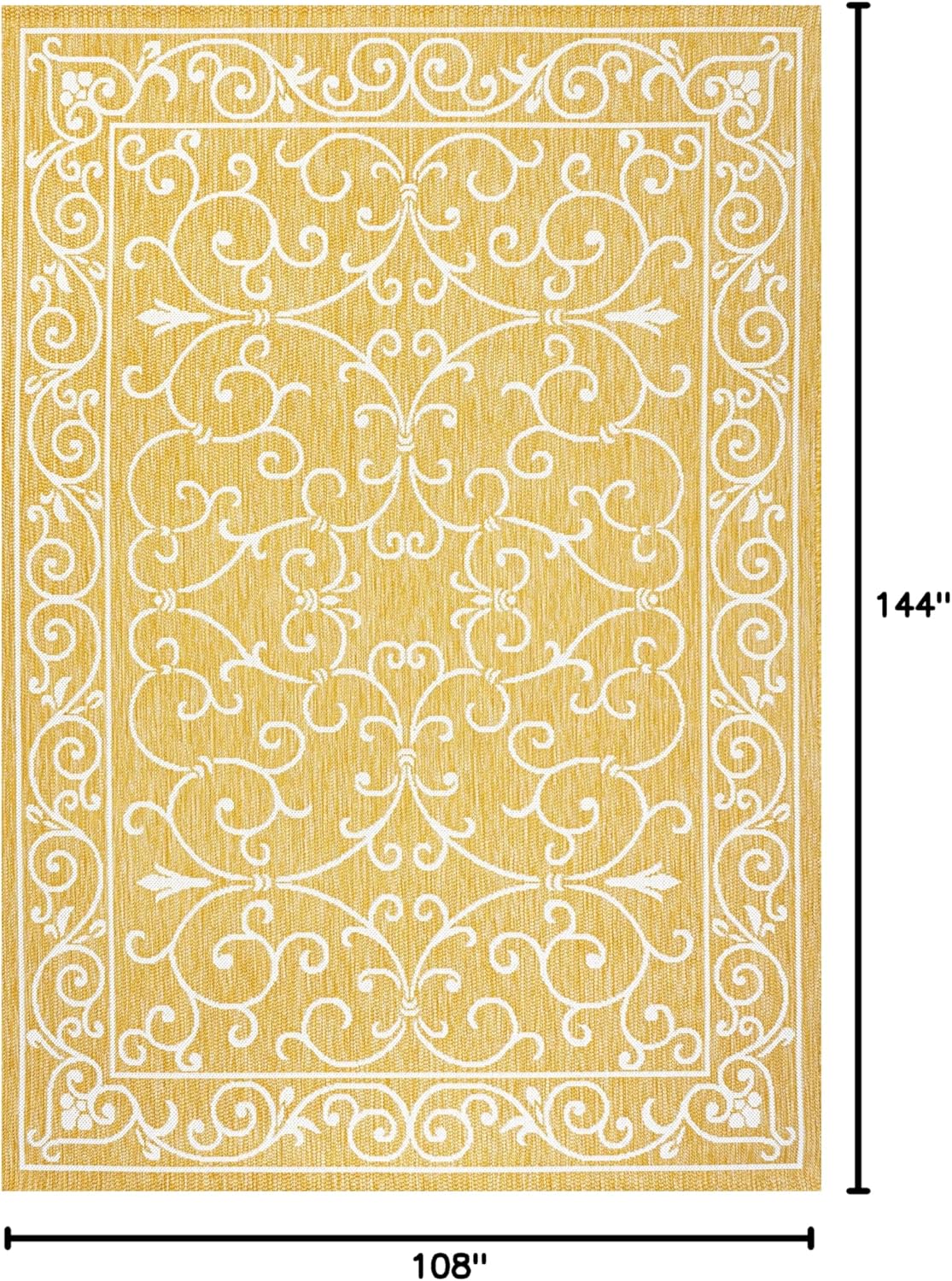 JONATHAN Y SMB106L-9 Charleston Vintage Filigree Textured Weave Indoor Outdoor Area Rug, Classic Traditional Easy-Cleaning,Bedroom,Kitchen,Backyard,Patio,Non Shedding, 9 X 12, Yellow/Cream