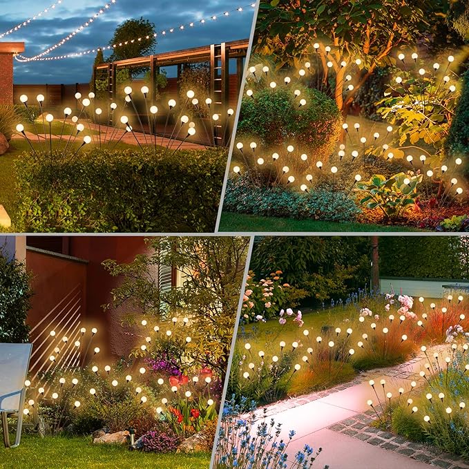 Solar Lights Outdoor Waterproof, 6 Packs 48LED, Solar Garden Lights, Patio Lights, Garden Decor, Patio Decor, Firefly Lights Solar Outdoor, Unique Gifts for Women, Gifts for Grandma
