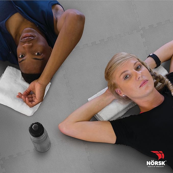 Norsk Multi-Purpose Reversible Floor Mats - EVA Interlocking Foam Tiles (Gray/Black 24 Tiles - 96 sq. Ft. 1/2" Thick)