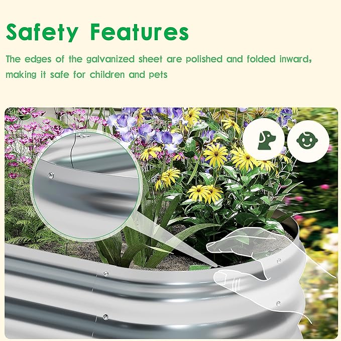 KFN Galvanized Raised Garden Bed,Raised Garden Bed Kit-Oval Metal Flower Box,Large Planter Vegetable Box Outdoor,Planting for Vegetables,Flower,Herb,12FT,0.7mm