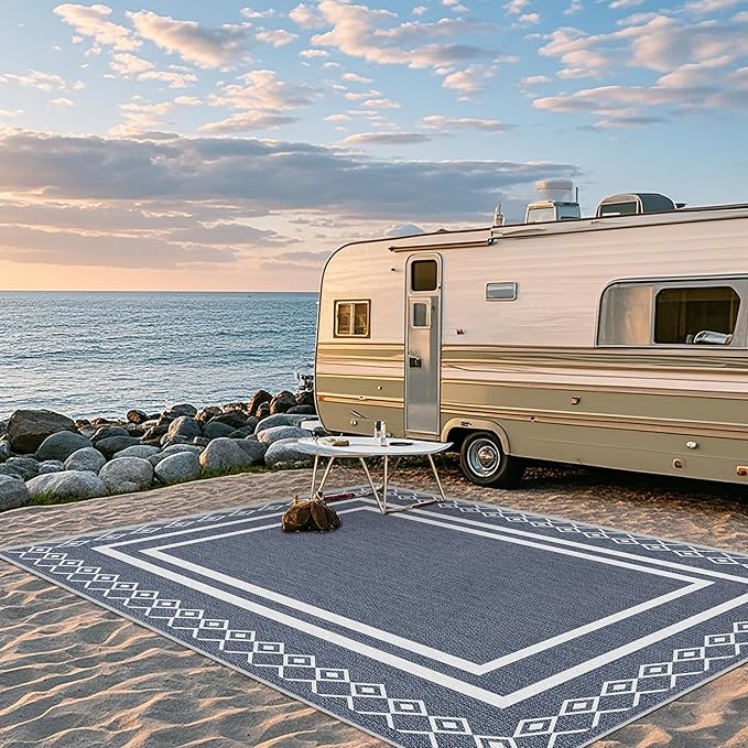 Outdoor Patio Rug, Outside Rectangular Carpet, Moroccan Geometric Rugs, Washable Large Indoor Outdoor Rug 6x9 Mats for RV, Picnic, Backyard, Deck, Balcony, Porch, Beach