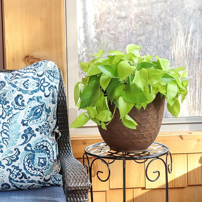 Sunnydaze Dinah 12.5" Metal Outdoor Plant Pot Set with Drainage Holes and Rubber Plugs - Matte Brown - Set of 2